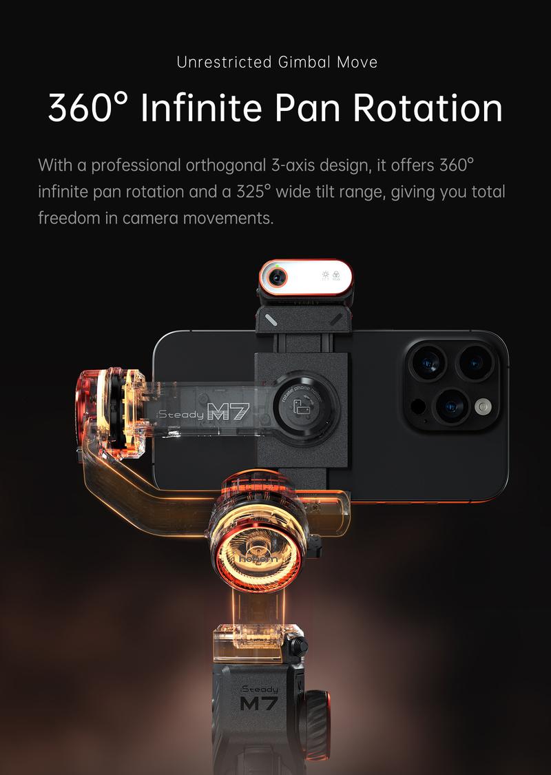 Hohem iSteady M7 AI Tracking Smartphone Gimbal Stabilizer 3-Axis with Magnetic Fill Light/AI Tracking Sensor for iPhone Android with 1/4-inch Color Tochscreen Display,Detachable Remote Controller, Max Payload 500g 2023 Upgraded