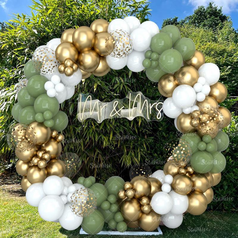 Sage Green Balloon Garland Arch Kit,122pc Green White Latex Balloon for Birthday Wedding Party Decoration,Gold Confetti Balloon Baby Shower Decor