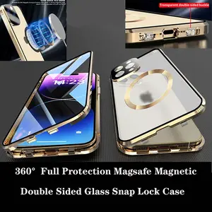 360°Full Protection Magsafe Metal Magnetic Double Sided Glass Snap Lock Phone Case For iPhone 17 16 15 Pro Max 13 12 14 Pro Max Cover