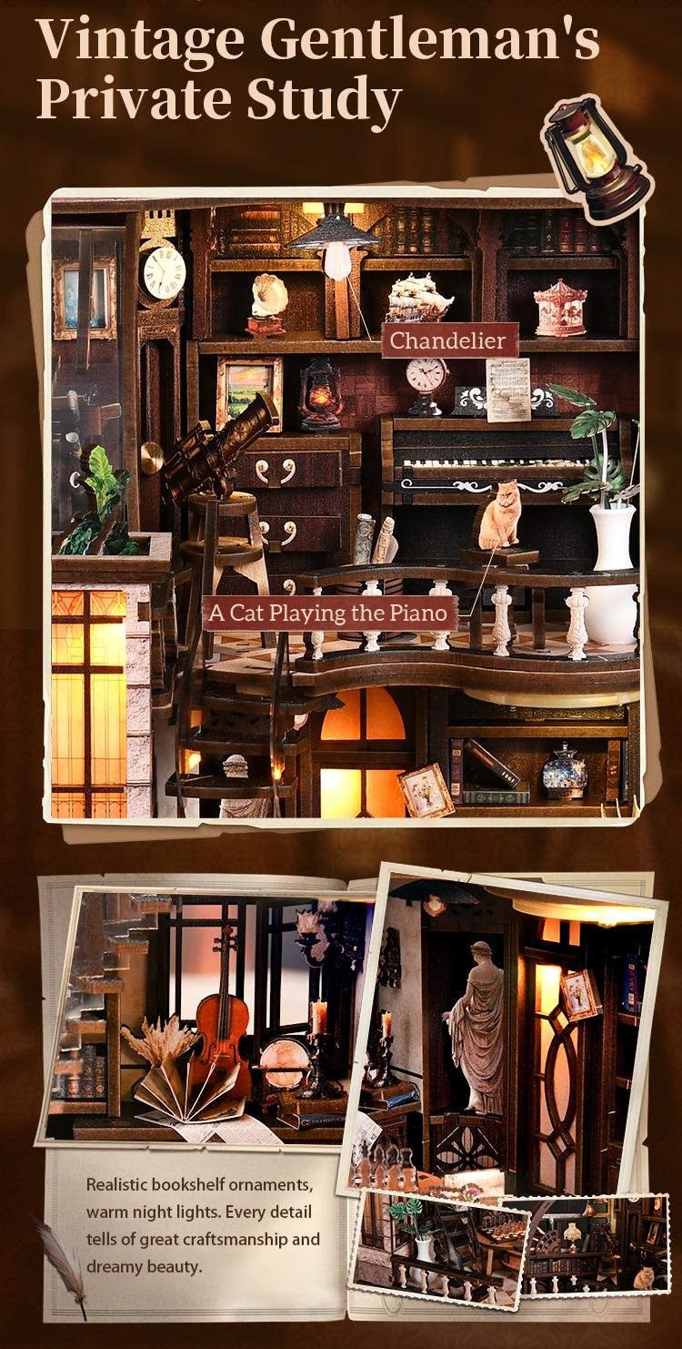 【Bacchus Bookstore】Wooden Book Nook DIY Model Kit for Adults Vintage Abstract Renaissance Style Hand-Assembled Booklet Toy House 3D Puzzle Wooden Shelf Decoration,Miniature Dollhouse Kit Victorian Style Wooden Dollhouse Birthday Gift