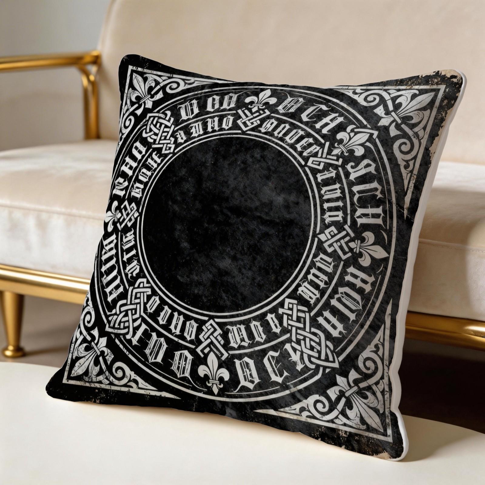 1 Pack Gothic Vintage Print Throw Pillow, Celtic Knot & Fleur-de-lis Decorative Accent Cushion, HD Digital Print Zippered Pillow Cover, Non-Fade Washable, 18×18 Inch Home Decor Pillow for Sofa, Bed, Chair