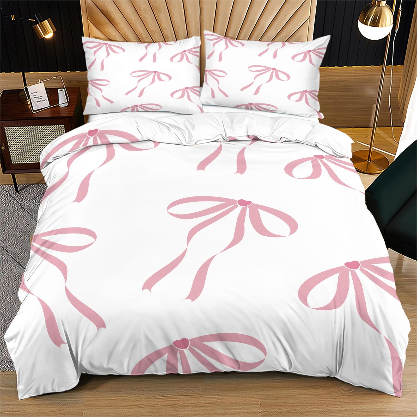 2/3PCS Cute Romantic Sweet Bow Duvet Cover Set, Soft Cozy Aesthetic Bedding for Girls, No Filling, Housewarming Birthday Valentine's Day Christmas Gift for Her