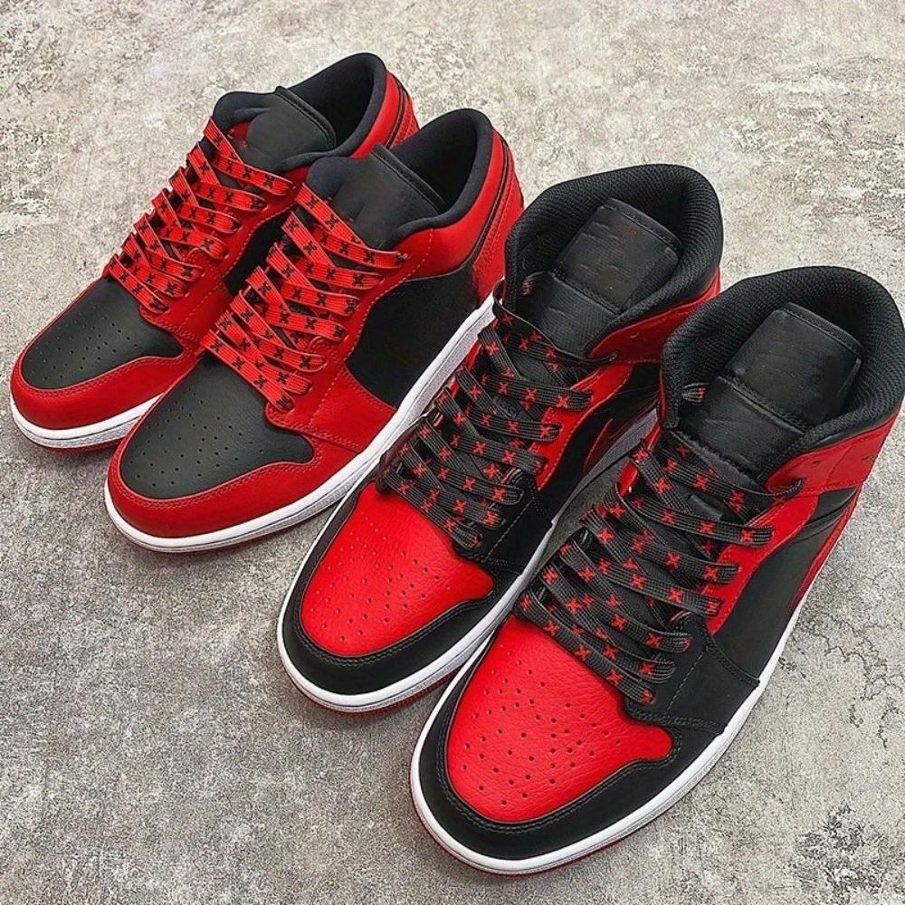 1pair shoelaces, personalized flat shoelaces, red and black shoelaces, mid top sneakers shoelaces, men's and women's shoe accessories, fashionable and cool, personalized shoelaces
