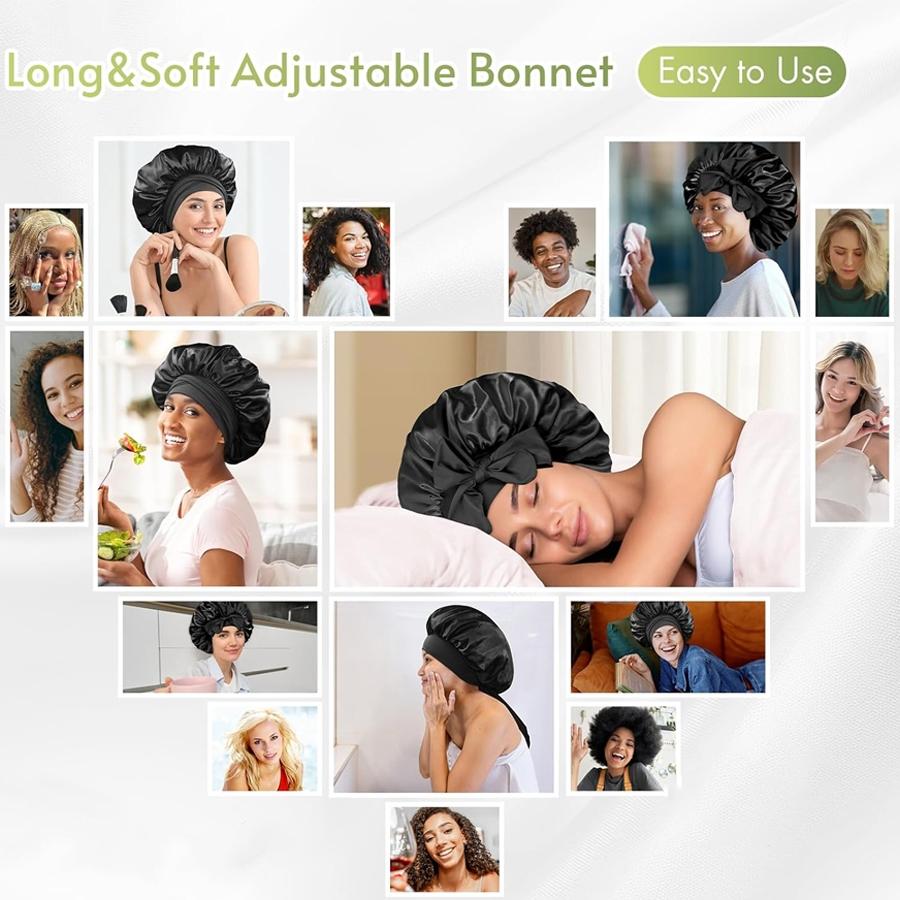 Double Layer Satin Bonnet, Soft and Breathable Hair Care Bonnet,Adjustable Night Sleeping Cap,Heatless Styling Tool for Women