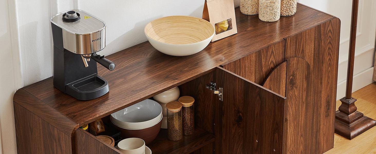 【SPRING GLOW UP】ONBRILL Sideboard Buffet Cabinet with Storage, Farmhouse Curved Design Accent Cabinet with Doors & Adjustable Shelves, Modern Coffee Bar Credenza for Living Room, Kitchen, Hallway 【SPRING GLOW UP】ONBRILL Sideboard Buffet Cabinet with Storage, Farmhouse Curved Design Accent Cabinet with Doors & Adjustable Shelves, Modern Coffee Bar Credenza for Living Room, Kitchen, Hallway