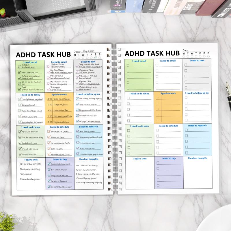 ADHD Schedule - Time Management Notepad for Adults with ADHD, Simplify Your Day with Categorized Checklists for Calls, Emails & Tasks, A5, 108 Pages, Lay-Flat Twin-Wire Binding, Productivity Planner