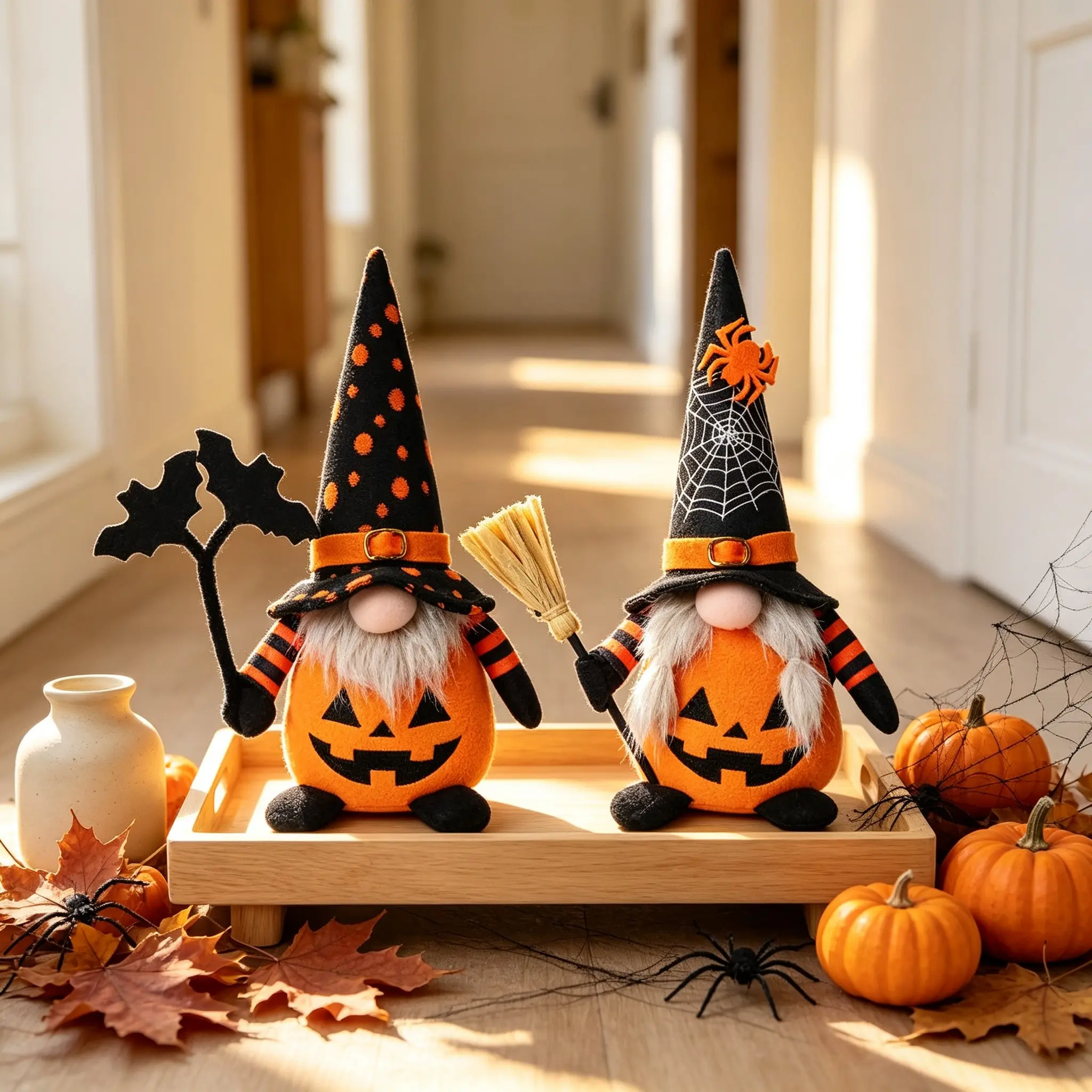 2 Sets of Halloween Gnome Ornaments, Bat Pumpkin Faceless Dolls, Desktop & Fireplace Decorations, Holiday Gifts, Shop Windows