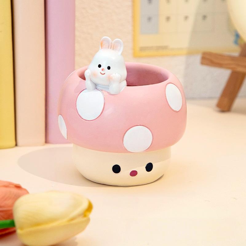 Cute Cartoon Mushroom Pen Holder, Student Desk Organizer, Multi-Functional Creative Storage Decor, Resin Succulent Plant Pot, Handmade Mini Planter, Cute Desk Accessories
