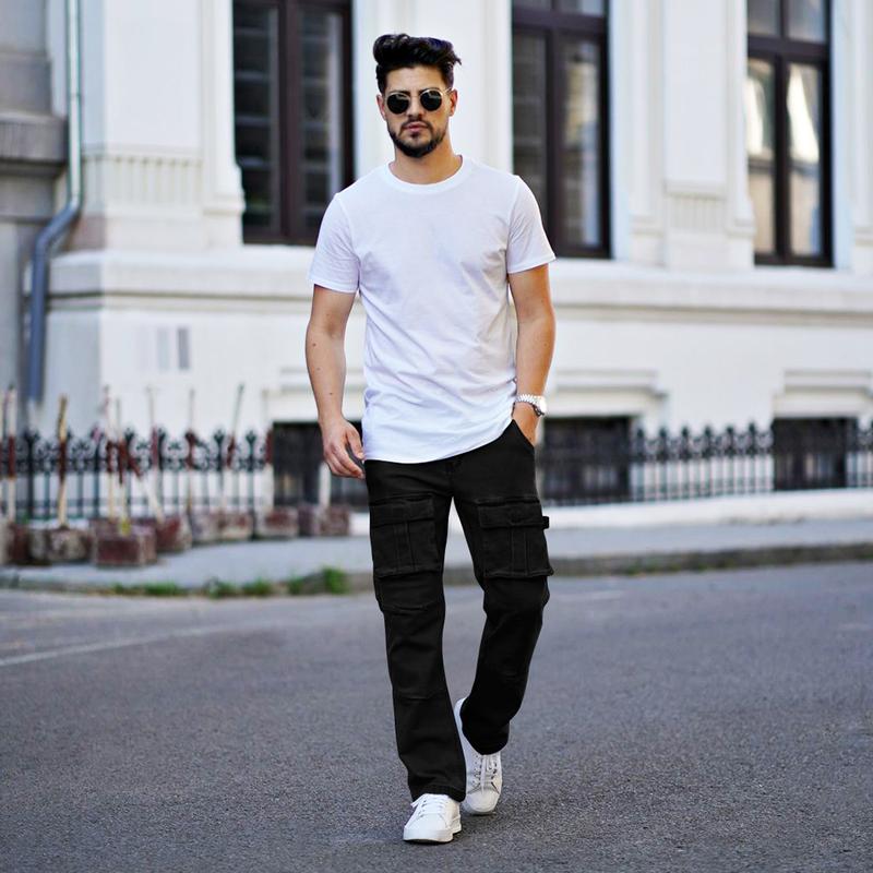 GINGTTO Men's Jeans Stretch Baggy Wide Leg Denim Pants Hip Hop Streetwear Carpenter Jean with Cargo Pockets