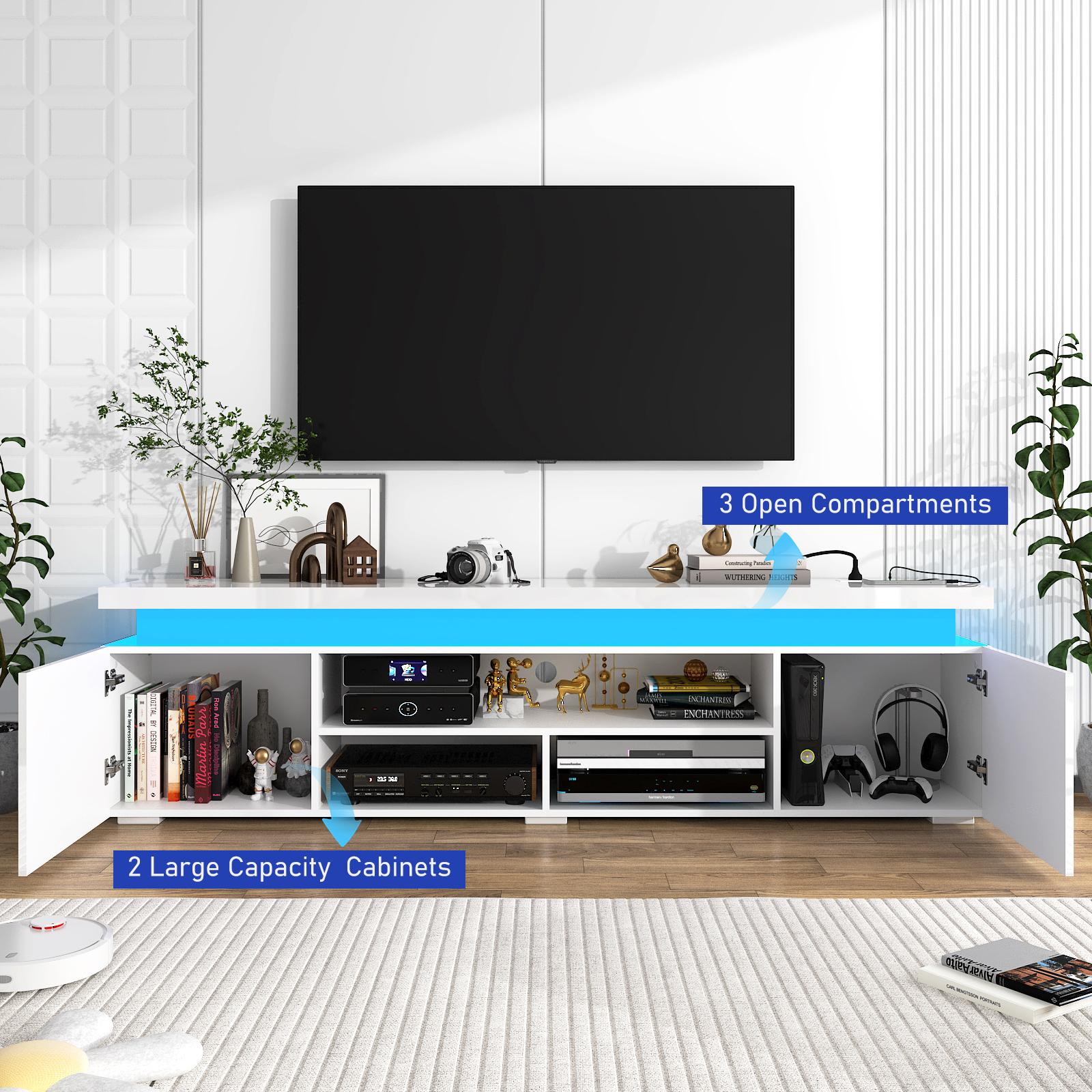 LED TV Stand for 75/85/95 Inch TV,66/73/83 Inch Modern Gaming TV Stand with Power Outlet, High Gloss TV Console Entertainment Center with Storage for Living Room, Bedroom LED TV Stand for 75/85/95 Inch TV,66/73/83 Inch Modern Gaming TV Stand with Power Outlet, High Gloss TV Console Entertainment Center with Storage for Living Room, Bedroom