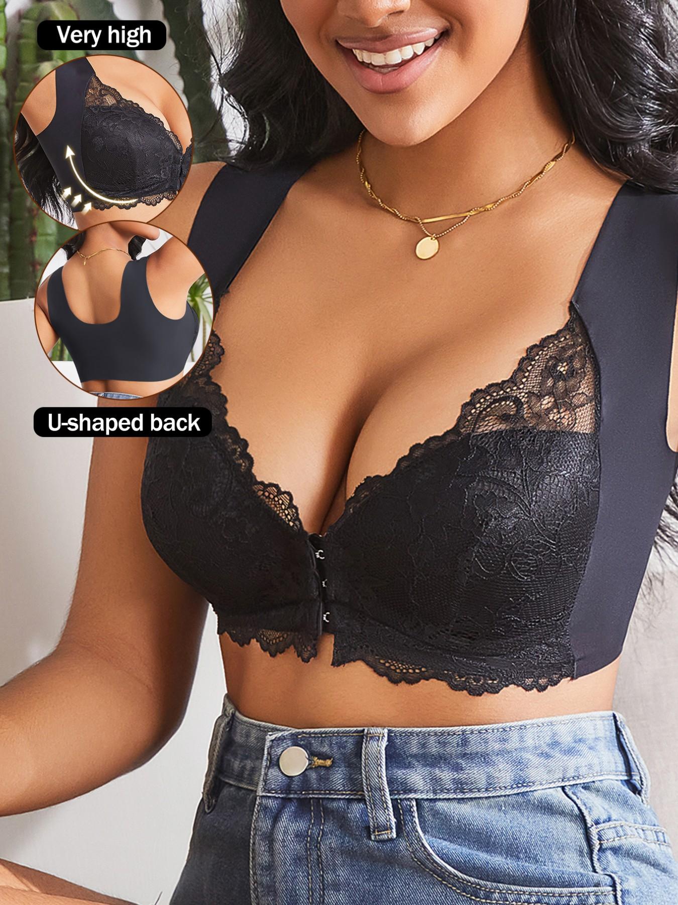 Women's Lace Patchwork Front Button Comfort Chic Elegant Lightweight Bralette, No Underwire, Soft and Breathable Innerwear, Perfect for Daily Wear, Womenswear