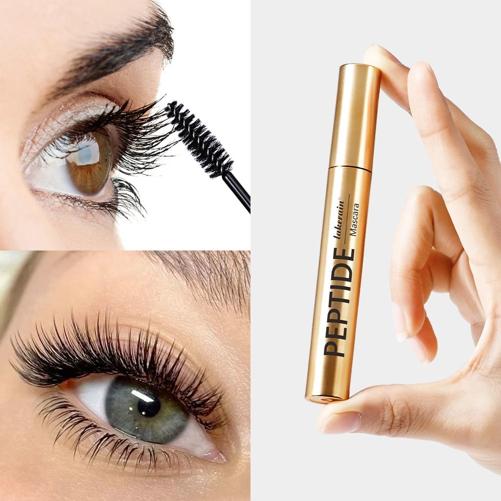 3 Counts Peptide Mascara, Lengthening & Volumizing Waterproof Mascara, Smudge-Proof, Clump-Free, Flake-Resistant Wear, Sweat for All-Day Fluttery Lashes​, Eyelash Makeup