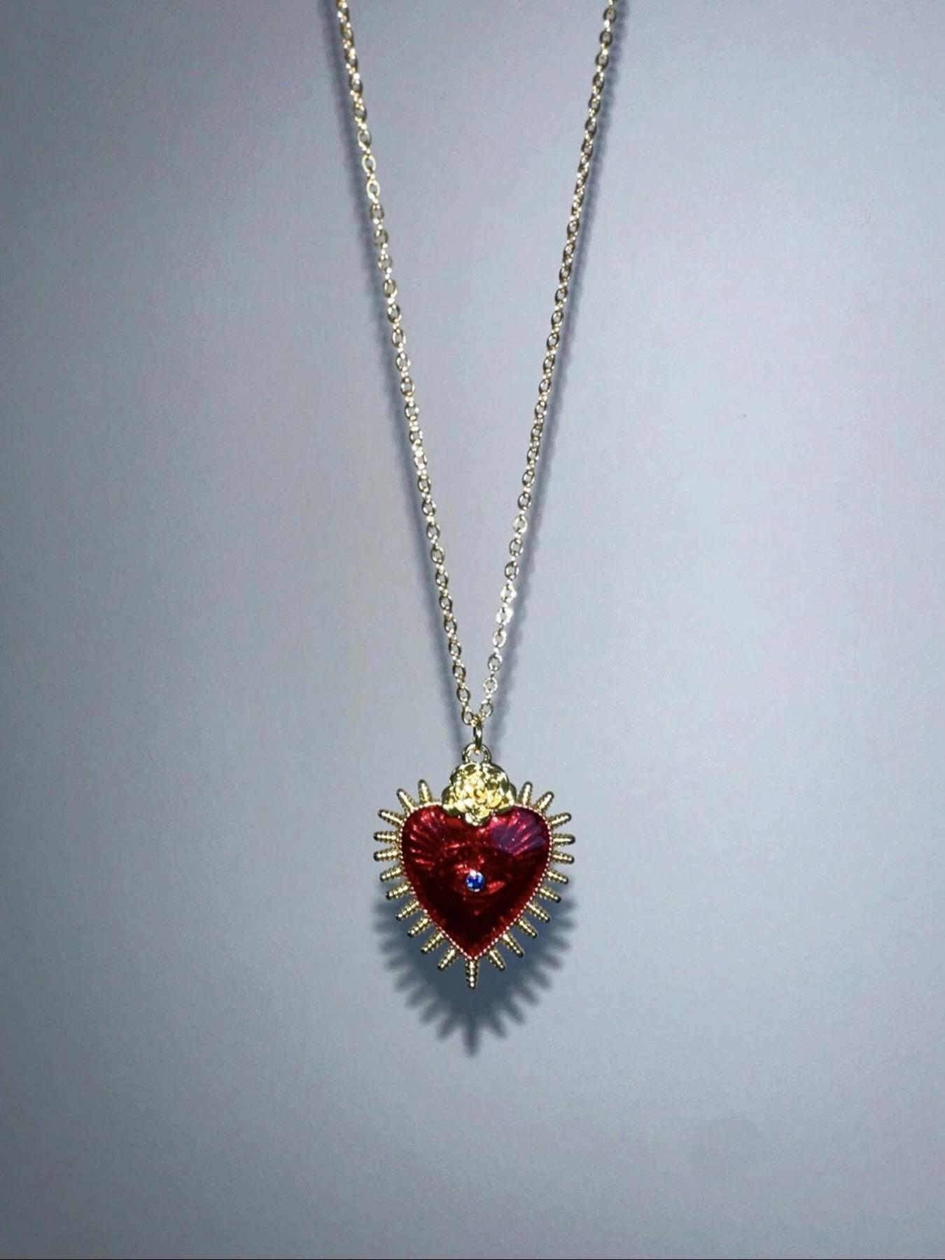 1 Piece of Retro Personalized Devil's Eye Drop Oil Red Love Pendant Necklace for Women, Gothic Party Vacation Personalized Necklace