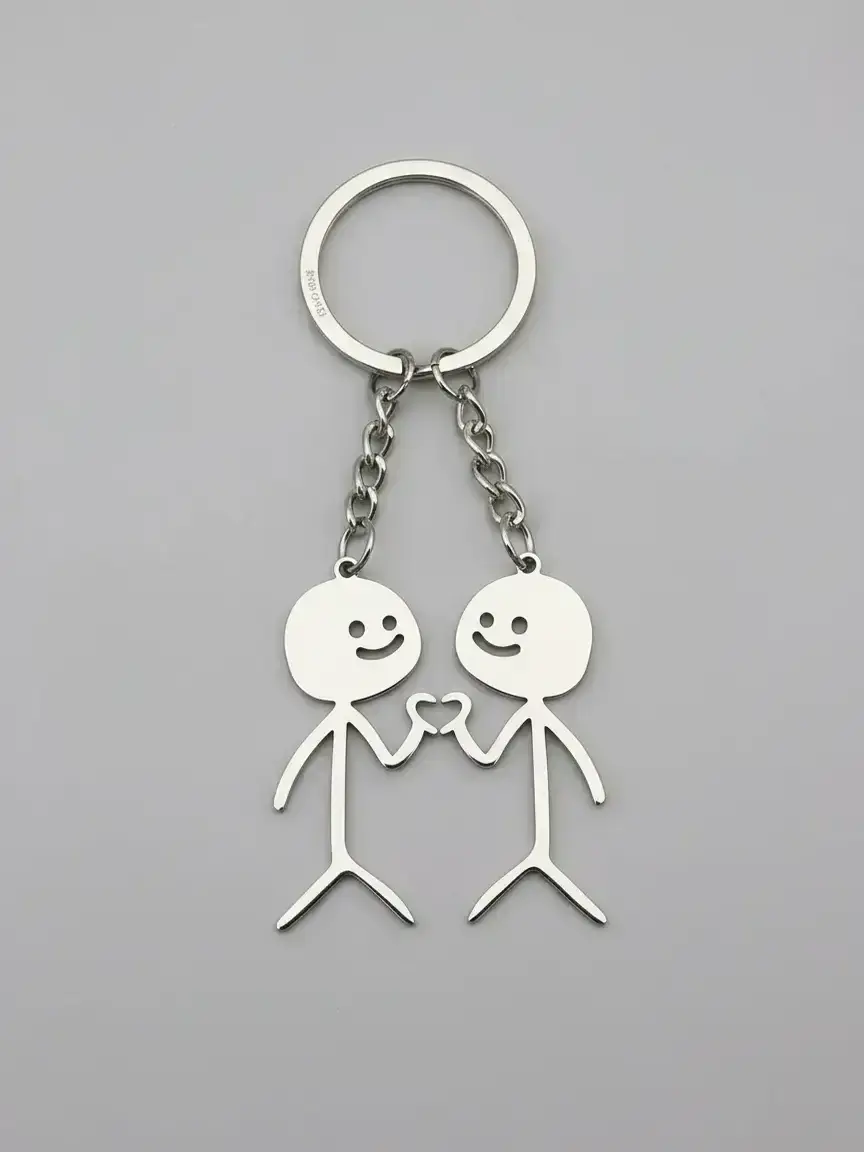 Cute Cartoon Stickman Design Heart Key chain, Personalized Heart lag, Fashionable Stainless Steel Key chain for Women & Men, Trendy All-match Key chain for Birthday Gift, Couples Gifts, Cute Keychain, Cute Keychain Accessory, Keychains Cute