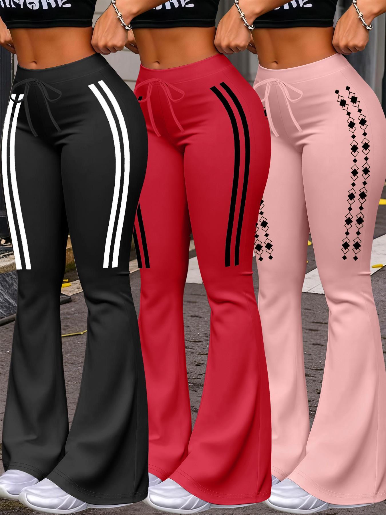 Women's Casual Fashion Long Pants, Unique Print, Fit, Drawstring Waist, Milk Silk Yoga Pants, All-Season Wide Leg Jogger Pants