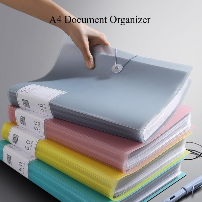 A4 60 Pockets Clear Document Folder, Multi-layer Page Flip File Organizer Large Capacity Portfolio Book for Office School