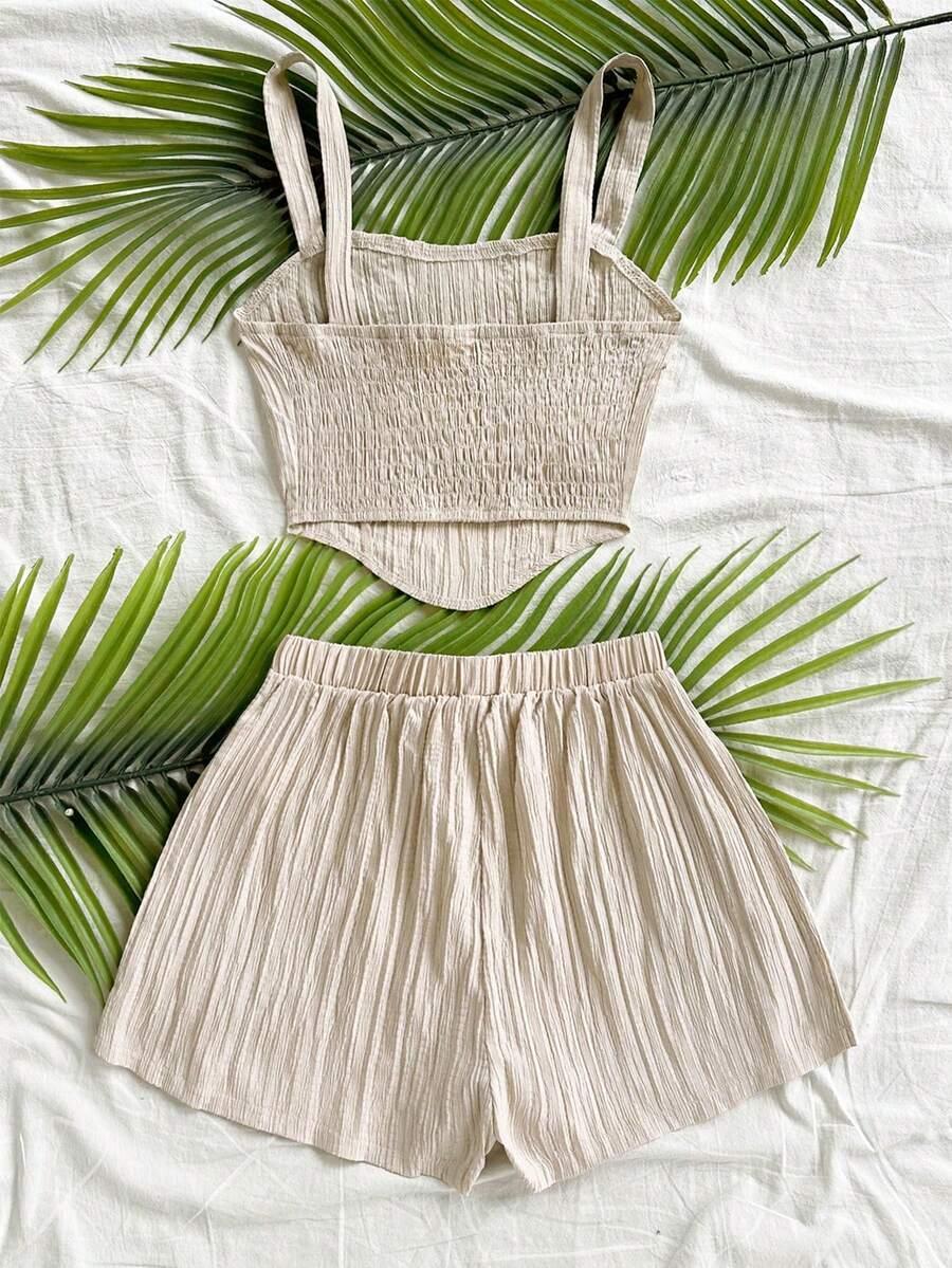 Women's Vacation Casual Resort Solid Color Spaghetti Strap Sleeveless Tank Top and Shorts Set, Summer Lounge Set, 2-Piece, Comfortable and Stylish, Perfect for Relaxing Days