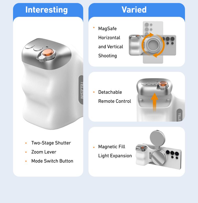 【TikTokShopStockUp】TELESIN Magnetic Phone Camera Grip with Wireless Shutter – DSLR-Style Handle for iPhone & Android, 1/4" Screw, Ergonomic Design, Perfect for Vlogging, Selfies, and Steady Shots, Compatible with iPhone 17