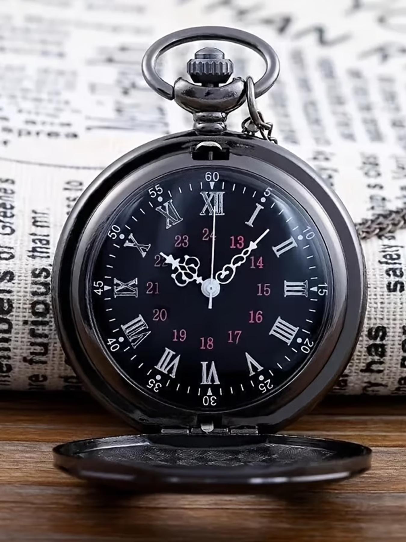 Vintage Flip Cover Pocket Watch, Classic Roman Numerals, Unisex Necklace, Quartz Large Numbers, Elderly Pendant Watch Gift