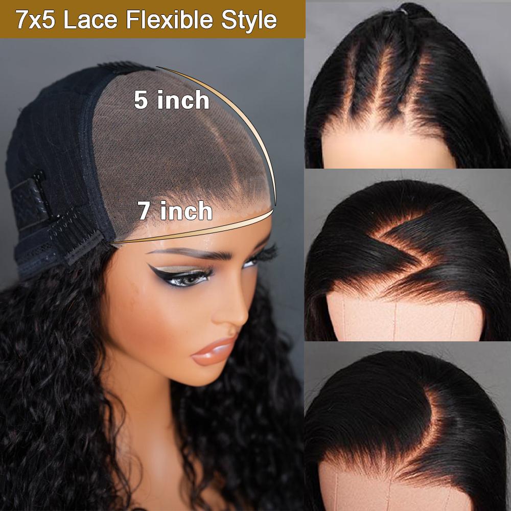 Midulla Water Wave Wear to Go Glueless Wigs Human Hair Pre Bleached Knots 7x5 Pre Cut Lace Closure Wigs Pre Plucked Curly Human Hair Lace Front Wigs Beginner Friendly