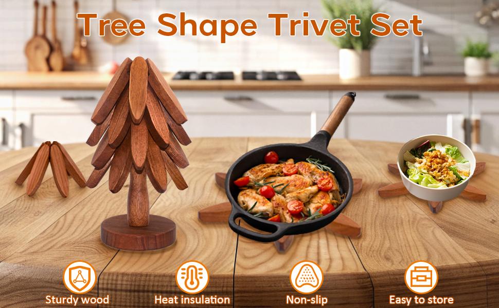 Wooden Trivets for Hot Dishes, Tree Shape Trivet Set, 4 Walnut Wood + 1 Stand stored Like a Christmas Tree,Foldable Kitchen Wooden Trivet,for Hot Dishes、Pot、Bowl、Teapot、Hot Pot Holder(Walnut Wood)-5 Wooden Trivets for Hot Dishes, Tree Shape Trivet Set, 4 Walnut Wood + 1 Stand stored Like a Christmas Tree,Foldable Kitchen Wooden Trivet,for Hot Dishes、Pot、Bowl、Teapot、Hot Pot Holder(Walnut Wood)-5