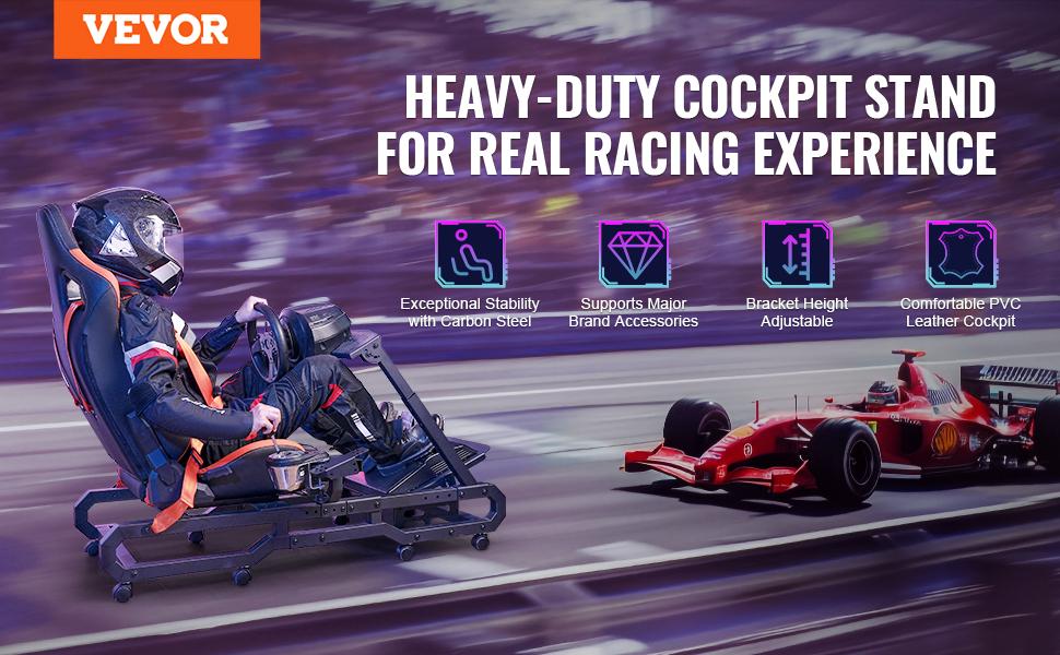 VEVOR Racing Wheel Stand with Wheels For Logitech G923/G920/G29, Heavy Duty Steel Driving Simulator Cockpit-Thrustmaster T248P, Steering Wheel Bracket Foot Pedal Adjustable, Max Load 330 LBS