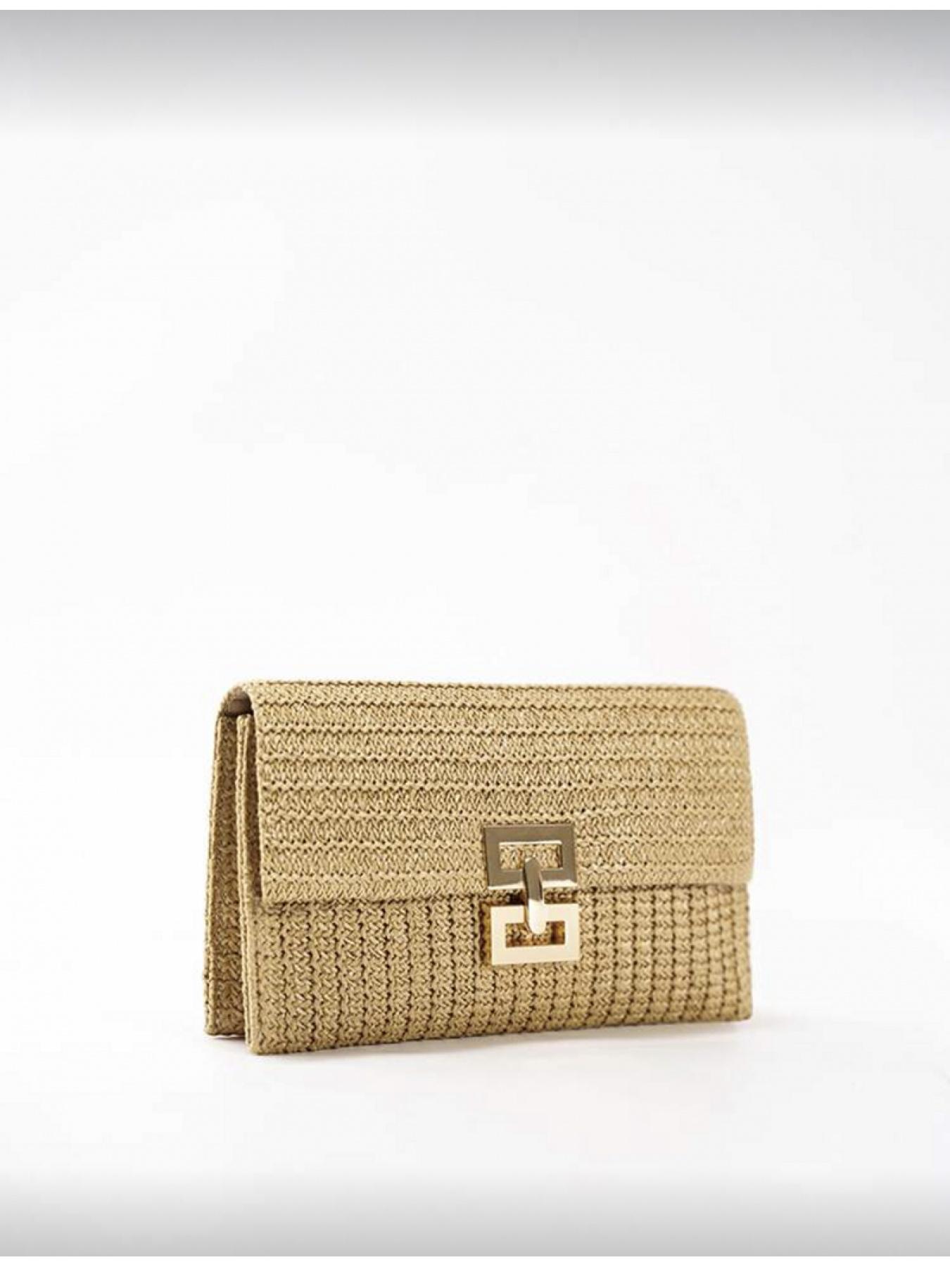 Multi-layer Twist Lock Flap Gold Handbag Casual Shoulder Bag Woven Design Ideal for Beach Getaway and Christmas New Year Presents