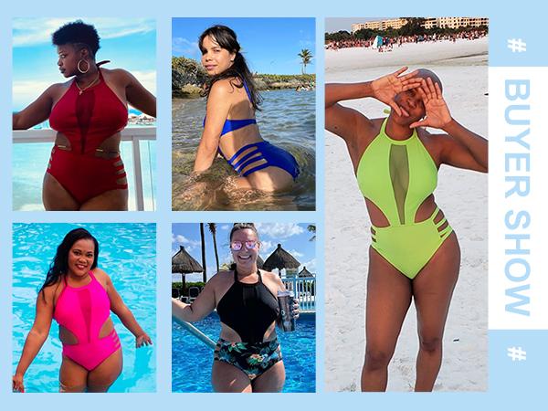 Tempt Me Women One Piece Sexy Mesh Swimsuit High Neck Halter Cutout Monokini Swimwear Tempt Me Women One Piece Sexy Mesh Swimsuit High Neck Halter Cutout Monokini Swimwear