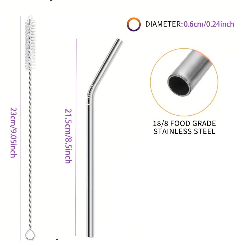 Reusable Straw and Brush Set, 304 Stainless Steel Straws for 20oz Tumblers, 8.5 Inch Straws for Cocktails/ice Tea/milkshakes, Dishwasher Safe