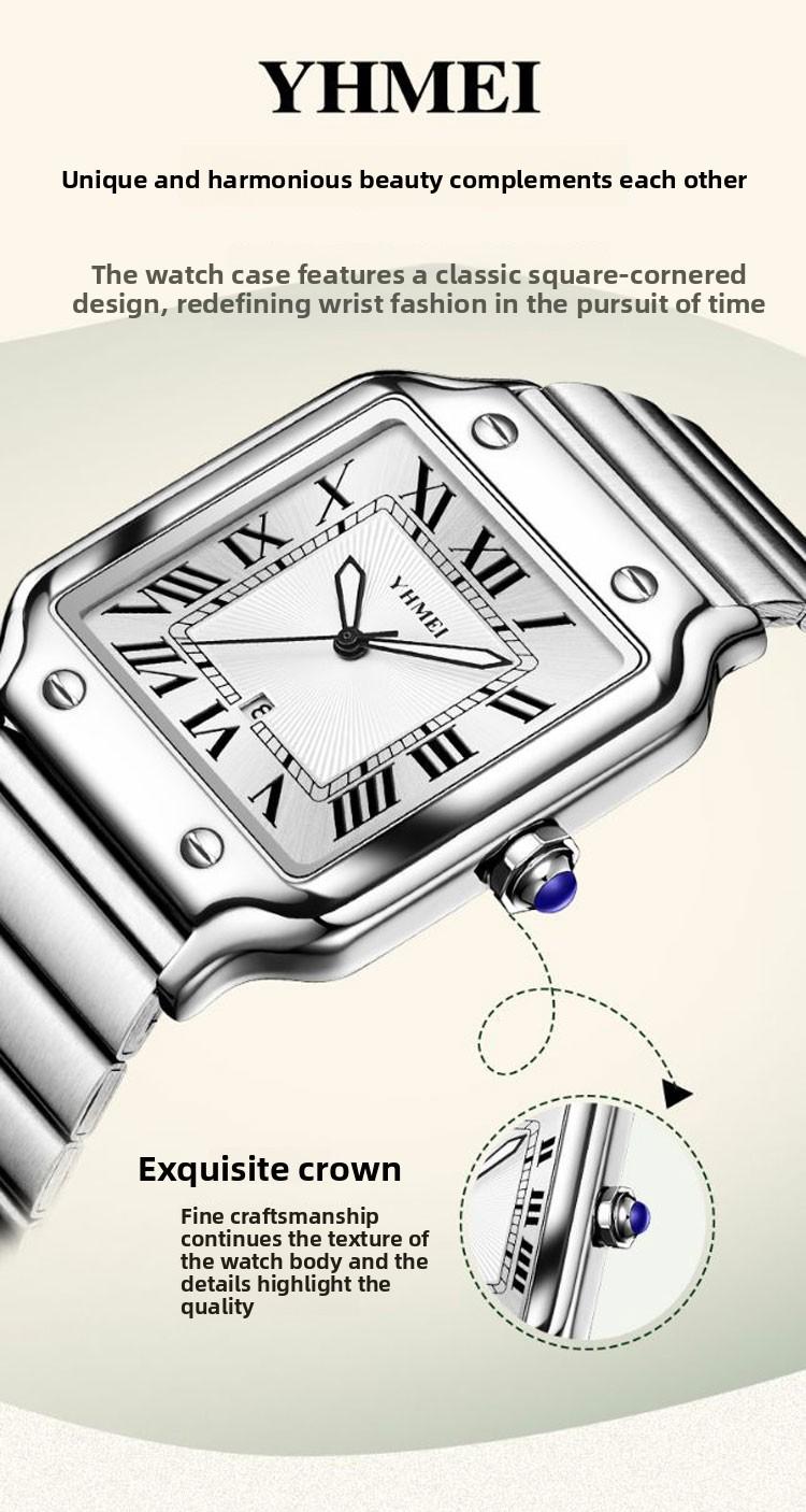 Women's Men's Unisex Square Watch - Silver Stainless Steel Band, Roman Numerals, Date Display, Waterproof Quartz Wristwatch, Fashion Casual Retro Wristwatch, Perfect Gift