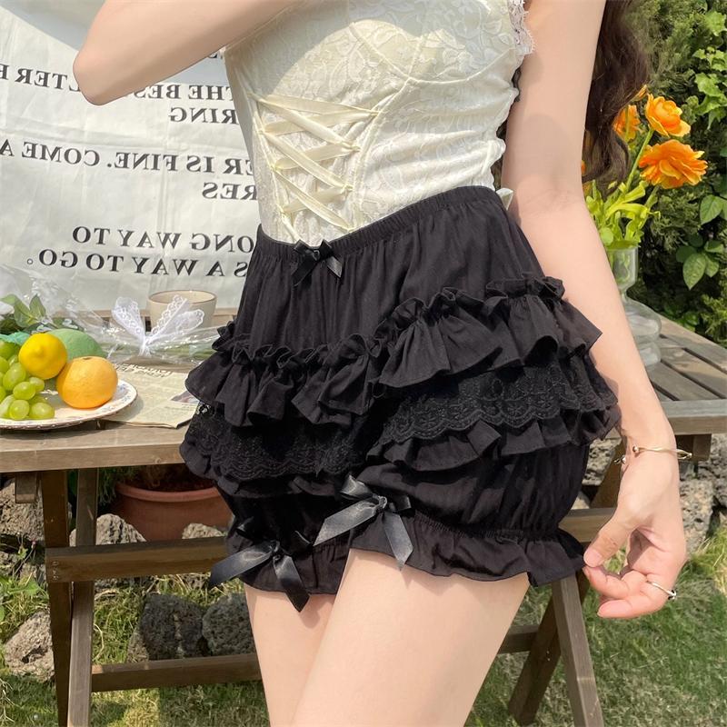Autumn Winter Warm Lolita Safety Short Pants Women Sweet Chic Plush Bloomers Japanese Y2k Lace Bow Knickers Harajuku Cute Shorts