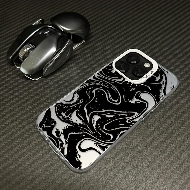 Monochrome Liquid Marble Phone Case, Black White Swirl Hard-Shell Cover for iPhone 17 16 15 14 13 12 11 X Plus Pro Max, Minimalist Desk Gift