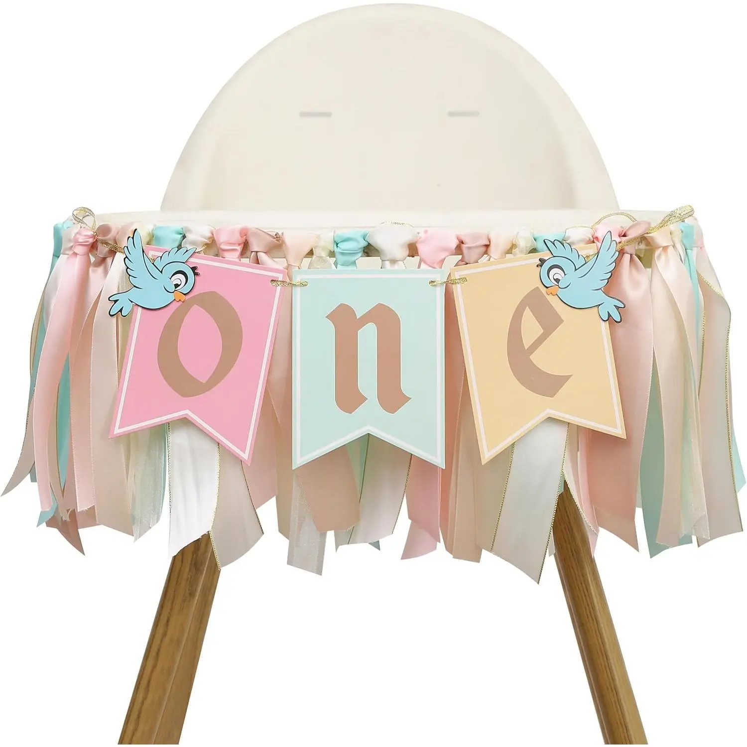 Birds One High Chair Banner - Fairy 1st Birthday Decorations,Cinderella's Helpers Colorful Ribbon Banner,Princess Sweet Party Photo Backdrop,Little Birds First Birthday Highchair Garland