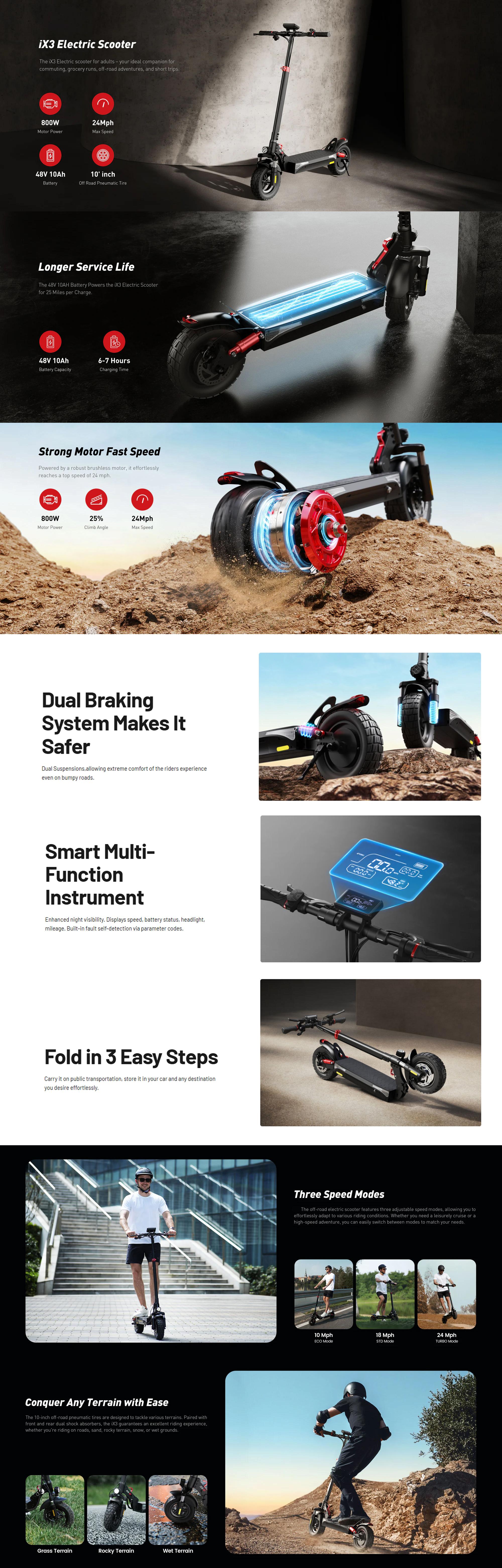 【Holiday Haul】EX3 Adult Electric Scooter, 800W High Power, 480WH Battery, 25 Miles Range, 24MPH Top Speed, 10 - Inch All - Terrain Tires, Foldable, Front & Rear Shock Absorption, APP - Enabled, Great for Teen Commuting, 48V10Ah 【Holiday Haul】EX3 Adult Electric Scooter, 800W High Power, 480WH Battery, 25 Miles Range, 24MPH Top Speed, 10 - Inch All - Terrain Tires, Foldable, Front & Rear Shock Absorption, APP - Enabled, Great for Teen Commuting, 48V10Ah