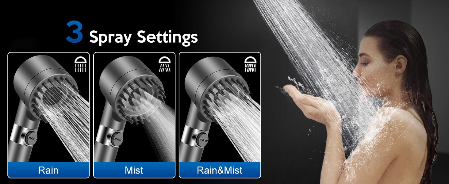 The 5-in-1 pressurized handheld shower head features one-touch on/off control and cool mist mode, a universal 59-inch hose, a drill-free mount, and 6 filters, making it ideal for a comfortable massaging shower.