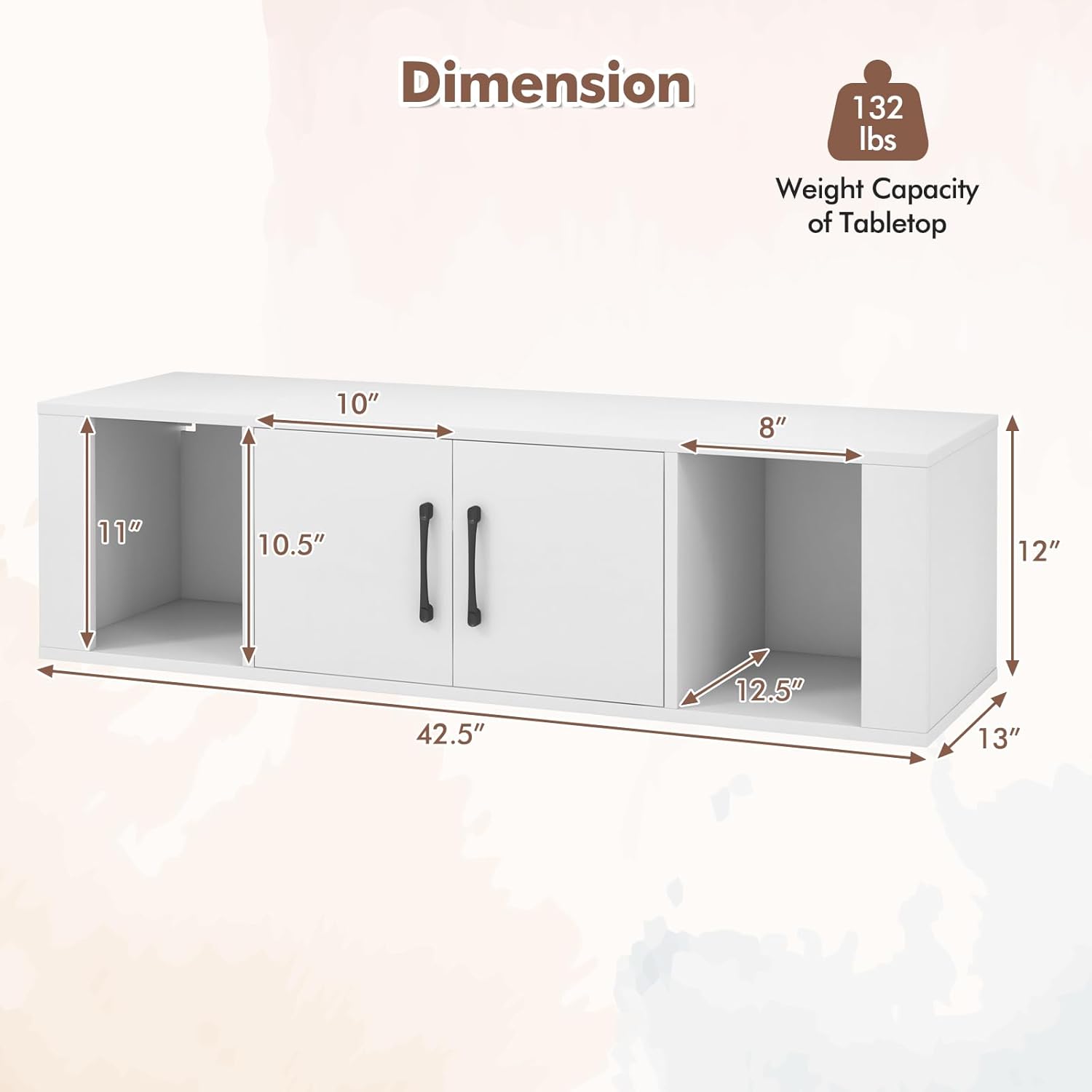 Wall Mounted Storage Cabinet 2 Cube Floating Media Hanging Desk W/2 Doors and 2 Open Shelves, Home Office Furniture for Kitchen, Bathroom, Living Room Floating Console Hutch (White)