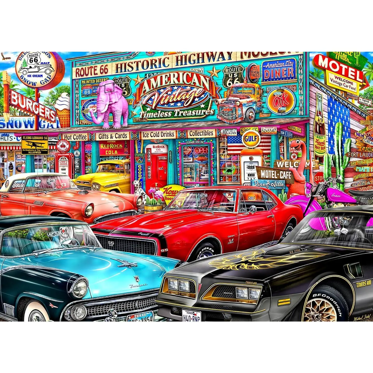 1000-Piece Historic Highway Jigsaw Puzzle - Fully Interlocking, Random Shapes Pieces - 26.625in x 19.25in Home Decor Tapestry