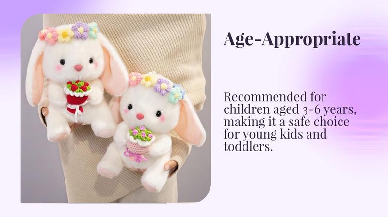25cm/9.84in Flower Garland Lop-Eared Rabbit Plush Toy - Cute White Bunny Holding Easter Eggs & Flower Bouquet | Festive Decor Ornament | Perfect Gift for Easter, Valentine’s Day, Girlfriend’s Surprise & Best Friend’s Birthday | Soft Cuddly Stuffed Doll
