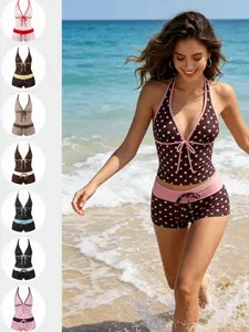 2026 New Summer Women's Two-Piece Plaid Bikini Set, Retro Sportswear, Beachwear Fit, Swimsuits Summer, Perfect for Pool Parties and Luxury Beach Vacations