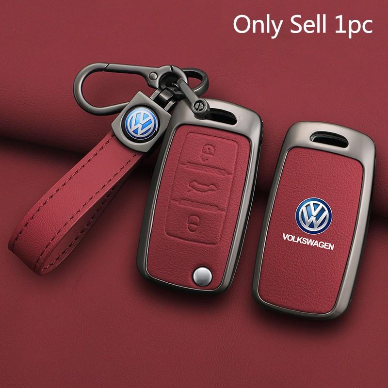 Zine Alloy Leather Car Key Case Shell Cover Bag Holder Keychain For VW Volkswagen Polo Tiguan Passat Golf Jetta Lavida Auto Key Protection Accessories Car Key Protector