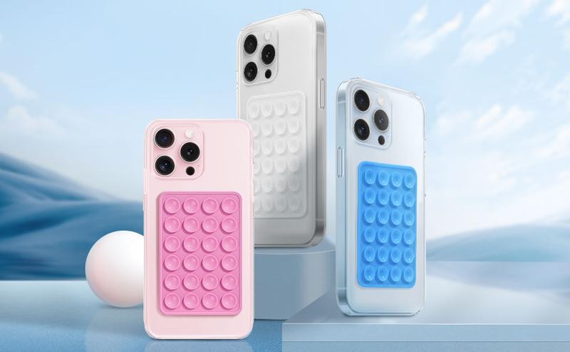 2Pack Silicone Phone Sticky Grip, Suction Phone Case Mount for iPhone and Android, Hands-Free Sticky Cell Phone Grip, Mobile Fidget Mirror Holder for Selfies and Videos