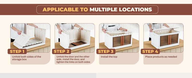 Collapsible Storage Boxes, Lidded Storage Box with Door and Wheels for Cosmetic Storage，Clothes, Tools, Office Supplies, Large Folding Storage Box for Home，3 pcs（32L/72L）