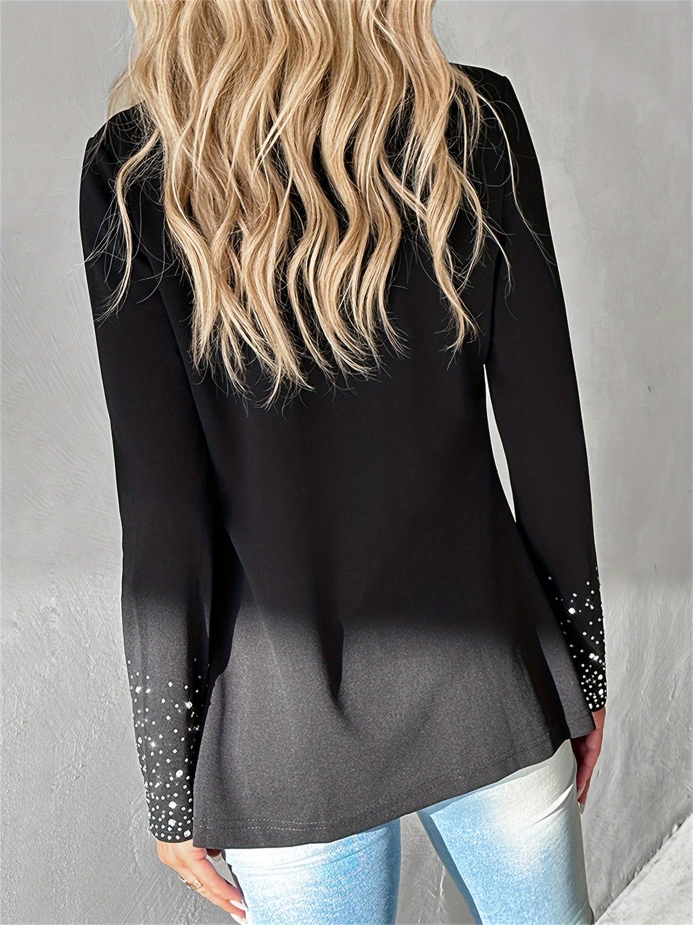 Women's Plain Long Sleeve Blazer Jacket, Elegant Water Drill Decoration, Stylish Business Casual Outerwear for Women