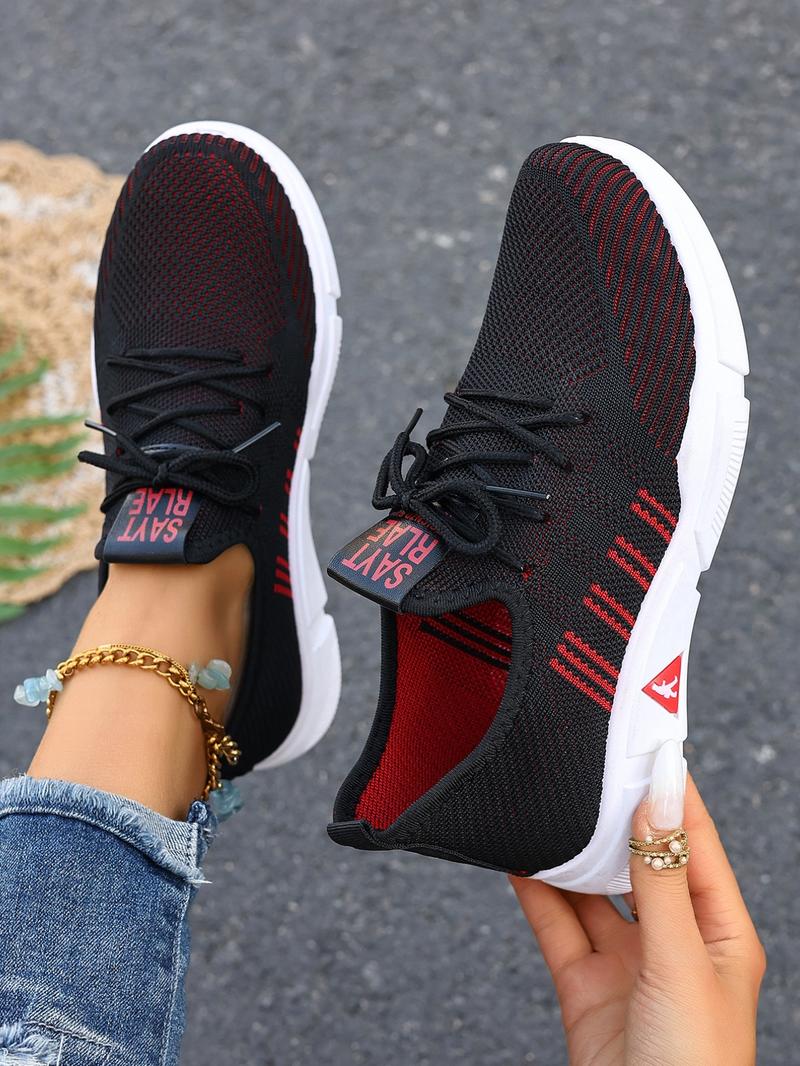 Women's Casual Sporty Sneakers Low-Top Lace-Up Comfortable Lightweight Knit Running Shoes for Beach Vacation Garden Camping Daily Wear Summer