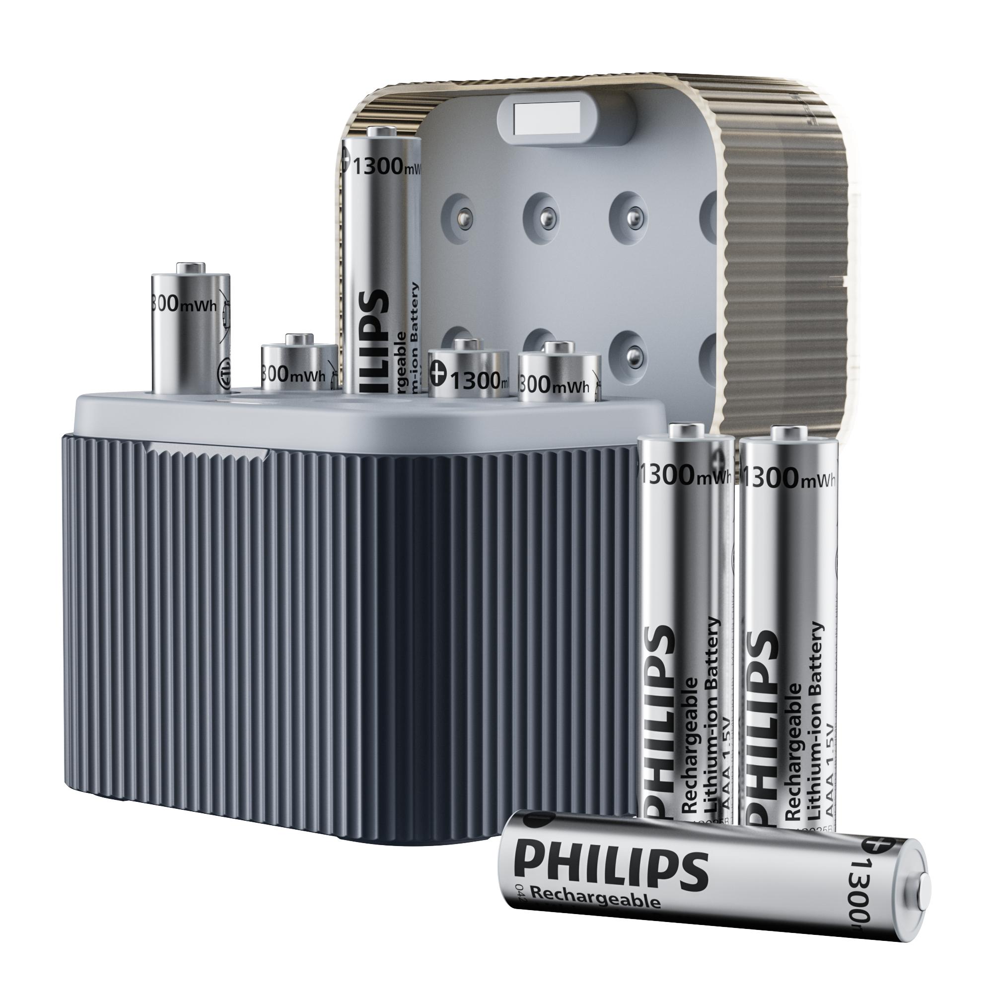 PHILIPS Rechargeable Lithium AAA Batteries with Fast Charger 8 Pack 1.5V 1300mWh High Capacity Triple A Battery Constant Output Li-ion Cycle Times up to 1200X
