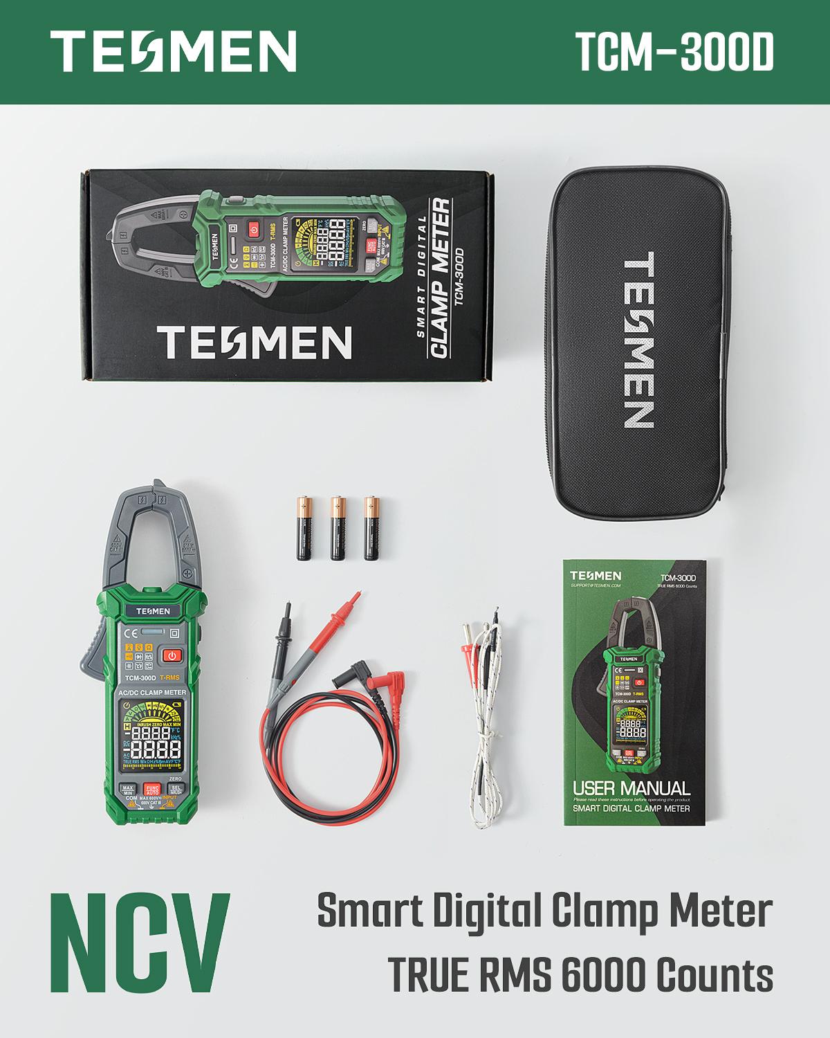 TESMEN TCM-300D Smart Clamp Meter, 6000 Counts, Smart Measurement, Auto-Ranging with AC/DC Voltmeter, Non-Contact Voltage Detection, Measures AC/DC Volatge, AC/DC Current, Resistance, Capacitance, Diode, Temperature, Continuity, Hz% Digital Multimeter TESMEN TCM-300D Smart Clamp Meter, 6000 Counts, Smart Measurement, Auto-Ranging with AC/DC Voltmeter, Non-Contact Voltage Detection, Measures AC/DC Volatge, AC/DC Current, Resistance, Capacitance, Diode, Temperature, Continuity, Hz% Digital Multimeter