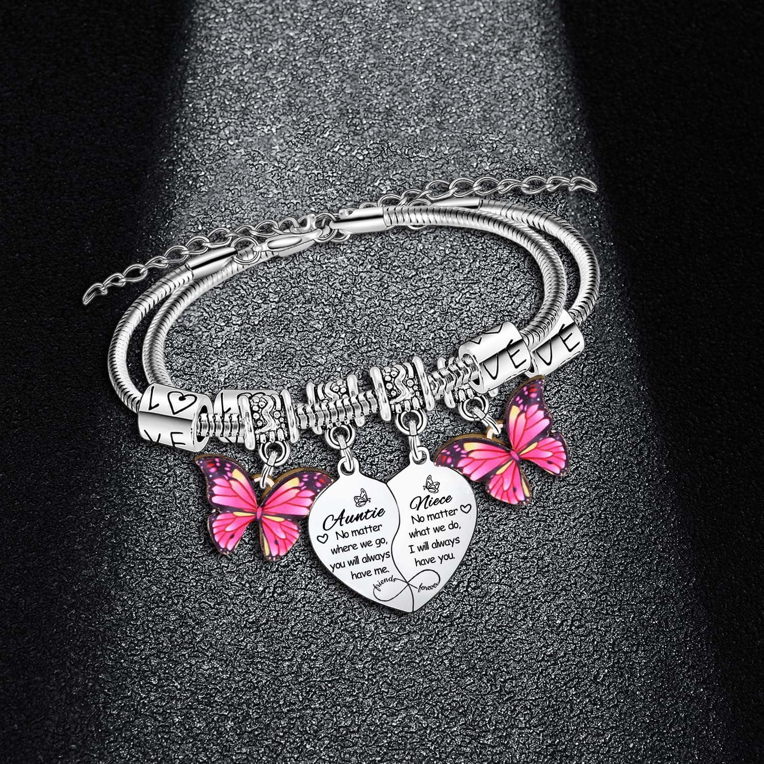 2 count Auntie Niece Heart Matching Bracelet for Women Aunt Gifts from Niece Birthday Gifts for Auntie Bracelet Butterfly Charm Bracelet  Gifts