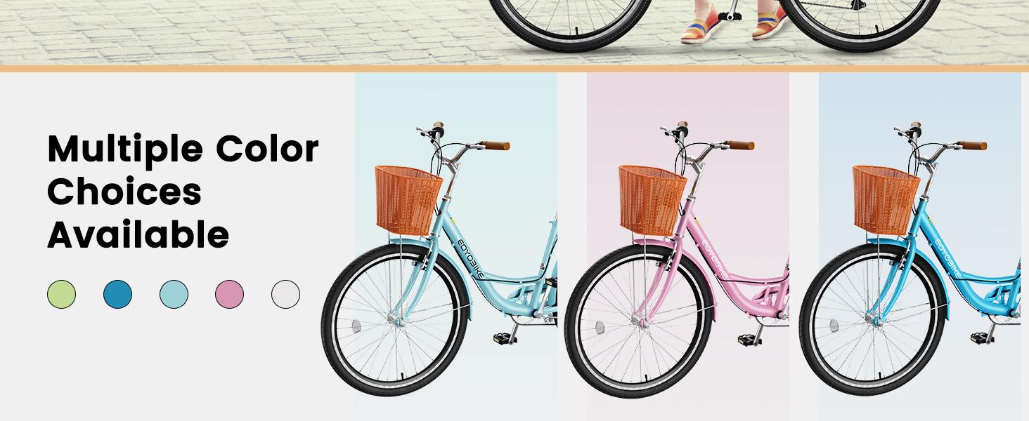 EOYOBIKE Adult Bike 7 Speed, 24 26 inch Beach Cruiser Bikes for Women, Step Through Adult Bicycle with Front Basket for City Commuting