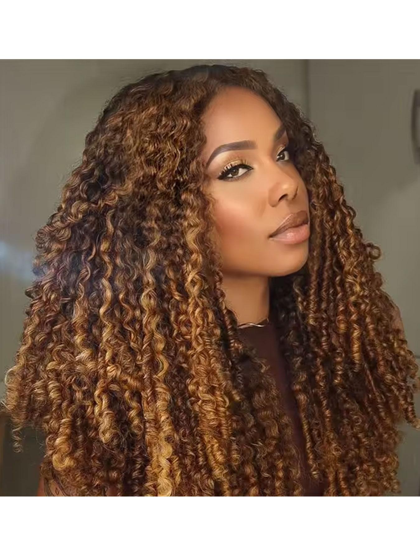 Highlight Burmese Curly Lace Frontal Human Hair Half Wig 4/27 Brazilian Pixie Curls Human Hair Wig For Women