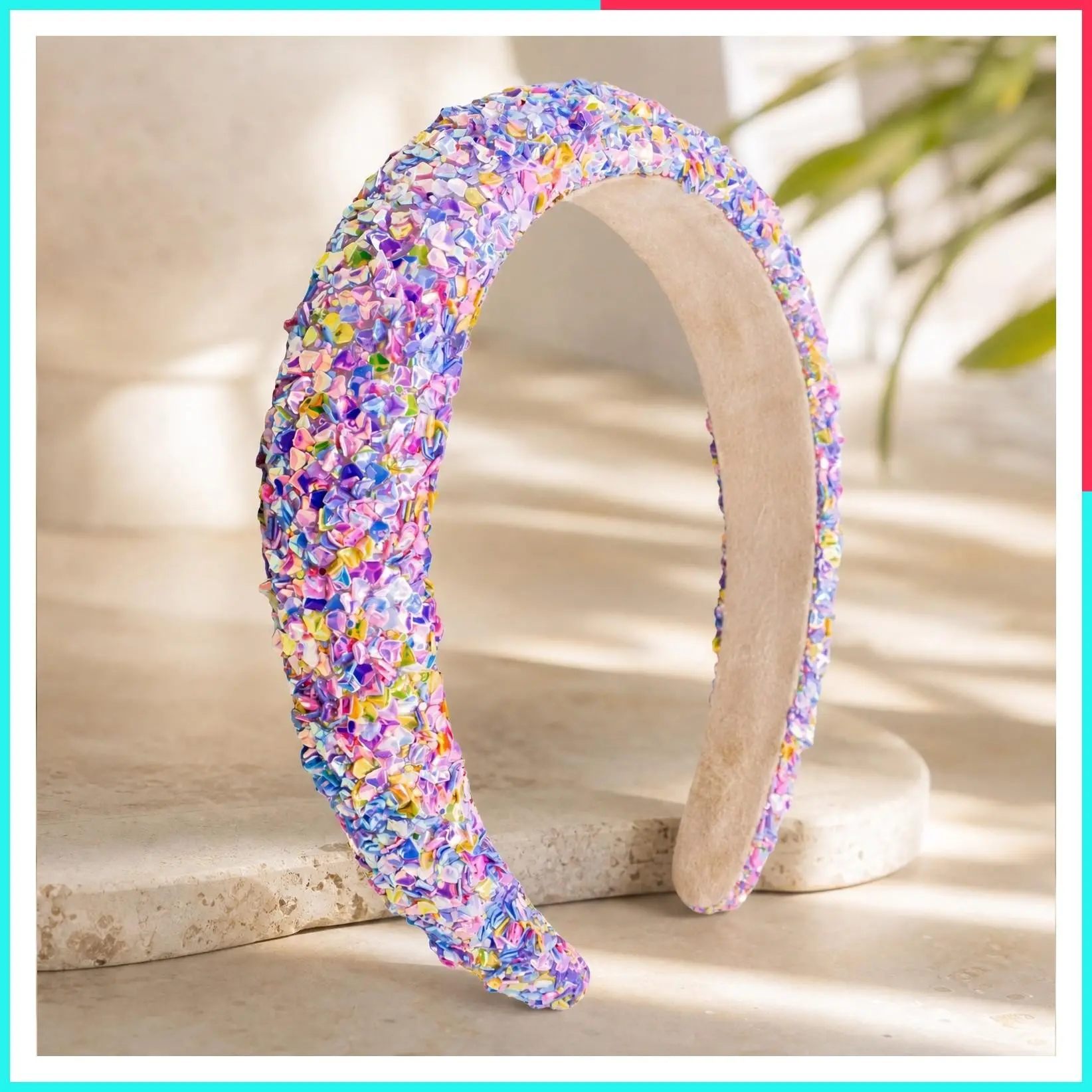 Sparkly Sequin Padded Headband for Girls, Toddlers & Kids - Puffy Rainbow Sparkle Hair Band Accessory